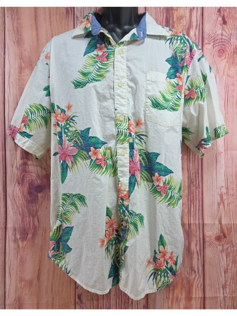 Tommy Bahama Mens Floral Hawaiian Shirt Large White & Multicolor Cotton Blend